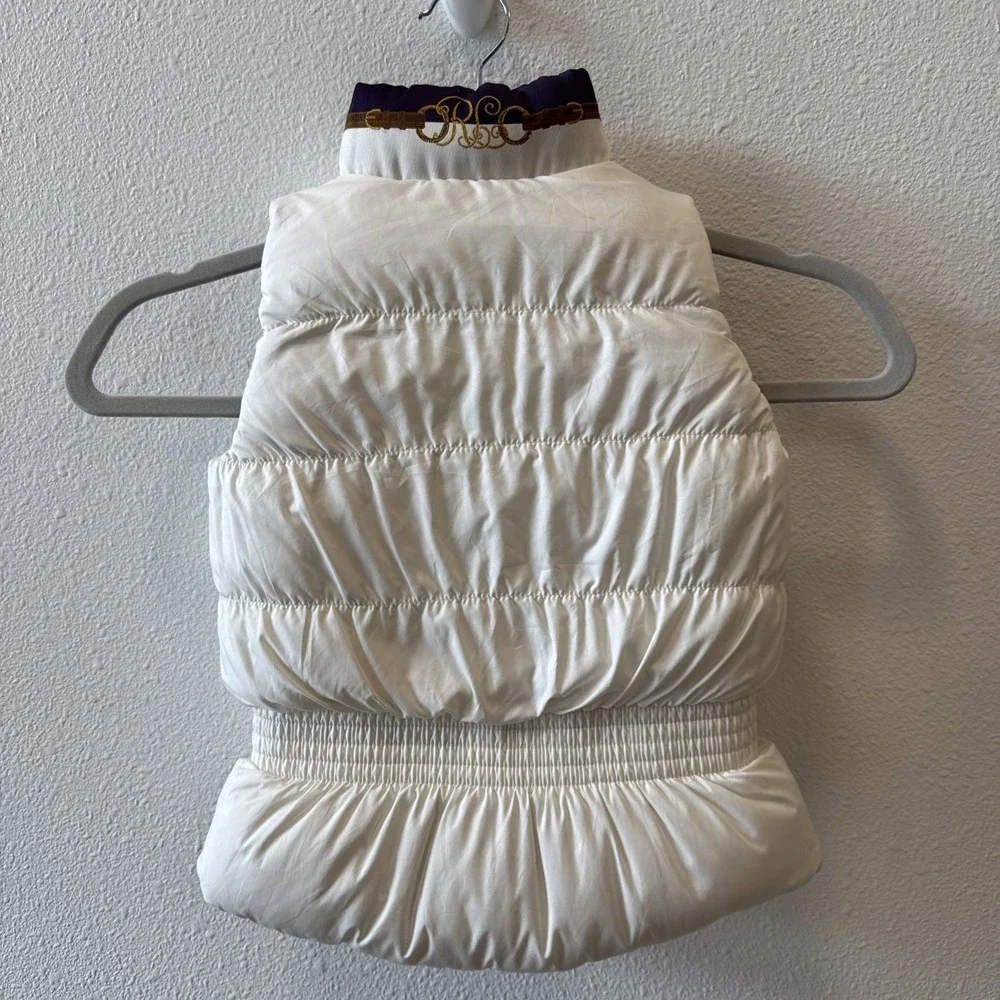 Ralph Lauren Toddler Girl Reversible Puffer Vest Sz 3T Purple Off White DuckDown